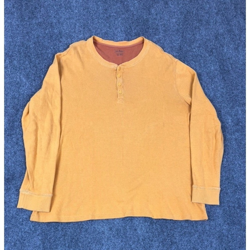 LL Bean‎ Thermal Yellow Waffle Knit Sweatshirt Long Sleeve  Size XL Reg